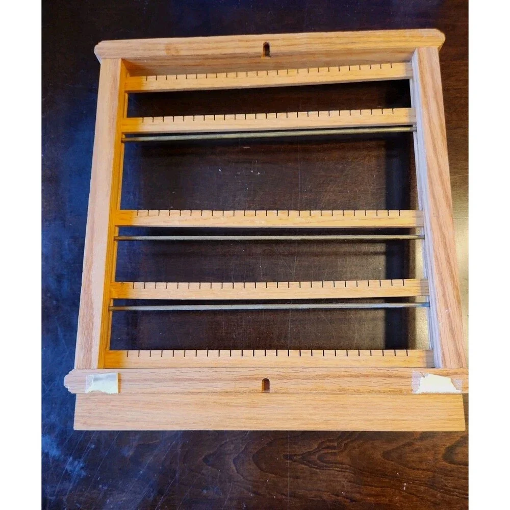 Vintage Oak Wood Wall Mount Jewelry Organizer Rack Earrings Holder